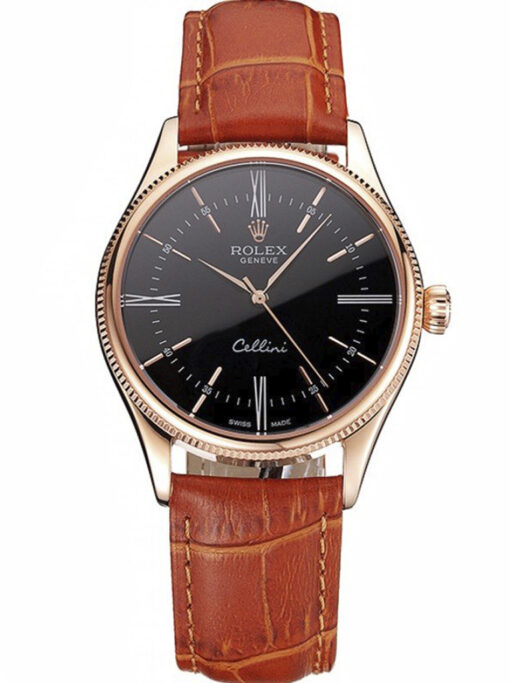Rolex Cellini 38mm Black Dial REP016794 Super Clone
