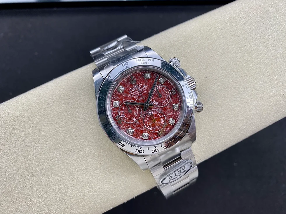 Rolex Red Pomegranate Square Stone Plate Daytona 40mm Super Clone with 4130 Movement