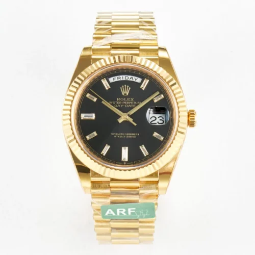 Day Date 40 228238 ARF 904L Steel Black Crystal Diamonds Bezel on President Bracelet VR3255
