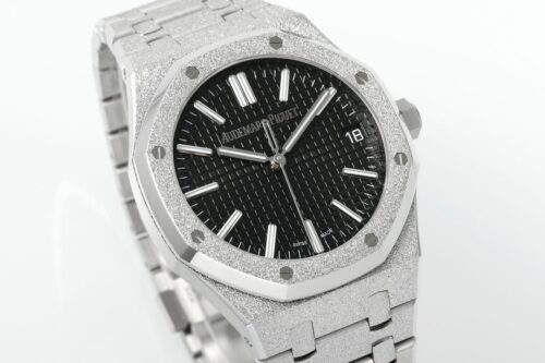 Royal Oak 15510 41mm Frosted SS/SS Black Textured Dial APSF A4302 Super Clone - Image 2