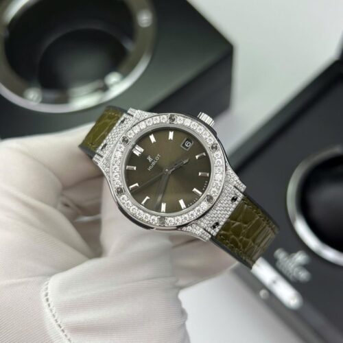 Hublot Classic Fusion Titanium Green 33mm Custom Moissanite Diamonds - Image 2