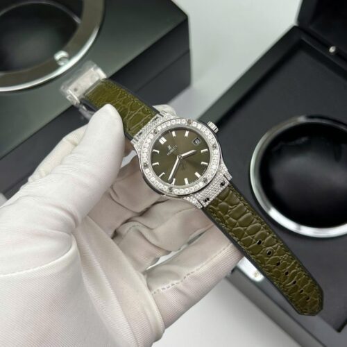 Hublot Classic Fusion Titanium Green 33mm Custom Moissanite Diamonds - Image 3