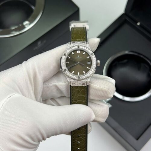 Hublot Classic Fusion Titanium Green 33mm Custom Moissanite Diamonds