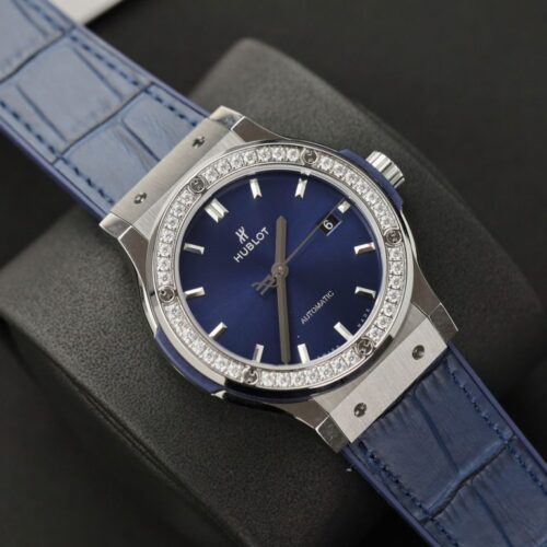 Hublot Classic Fusion Titanium Blue Dial 42mm Custom Moissanite Diamonds - Image 2