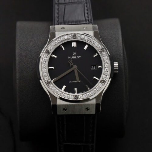 Hublot Classic Fusion Titanium Black Dial 42mm Custom Moissanite Diamonds