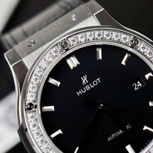 Hublot Classic Fusion Titanium Black Dial 42mm Custom Moissanite Diamonds - Image 3