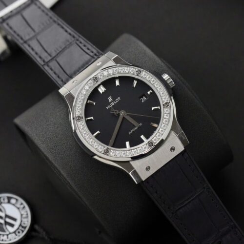 Hublot Classic Fusion Titanium Black Dial 42mm Custom Moissanite Diamonds - Image 5