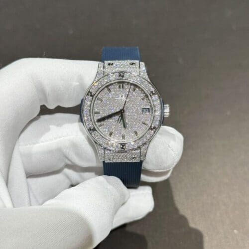 Hublot Classic Fusion Blue Rubber Strap Moissanite Diamond 33mm