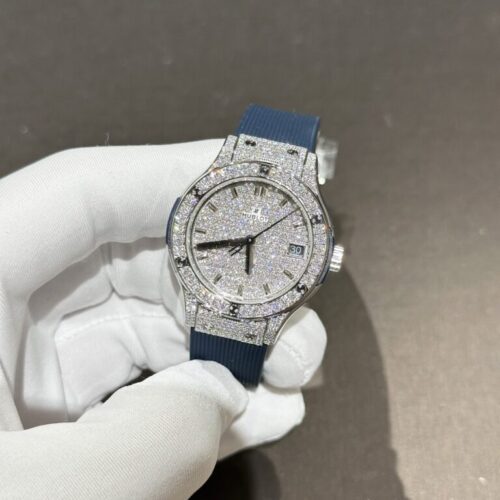 Hublot Classic Fusion Blue Rubber Strap Moissanite Diamond 33mm - Image 4