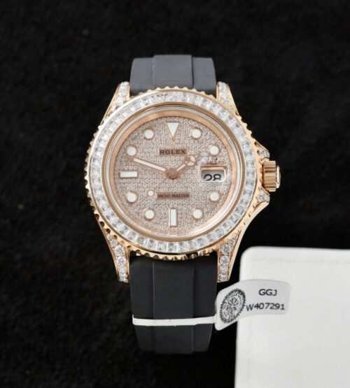 Rolex Yacht-Master Replica Watches Gold Wrapped + Moissanite Diamonds Hong Kong 40mm