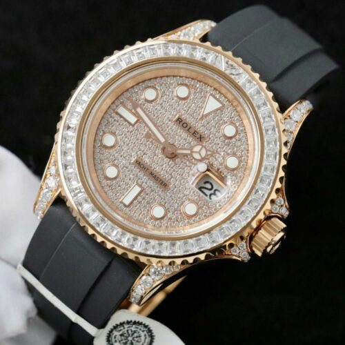 Rolex Yacht-Master Replica Watches Gold Wrapped + Moissanite Diamonds Hong Kong 40mm - Image 2