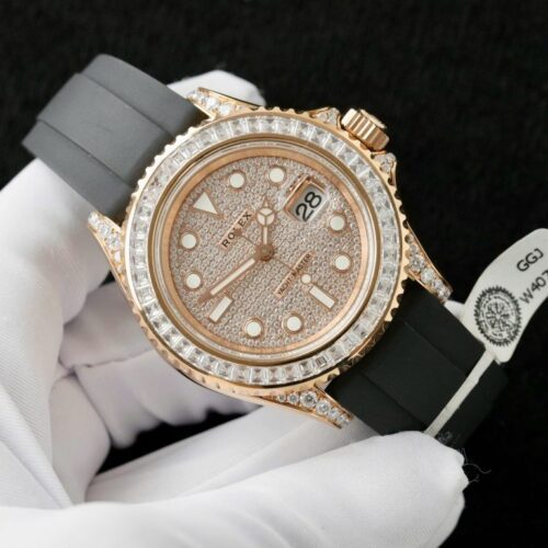 Rolex Yacht-Master Replica Watches Gold Wrapped + Moissanite Diamonds Hong Kong 40mm - Image 3