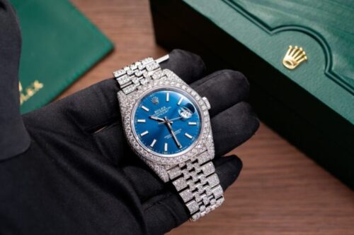 Rolex DateJust 126334 Blue Dial Full Diamond Moissanite 41mm