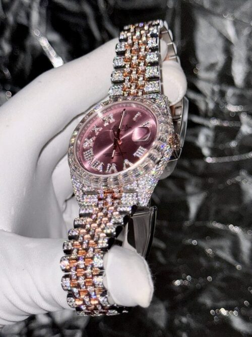 Rolex DateJust With Full Moissanite Diamond Pink Dial 41mm - Image 2