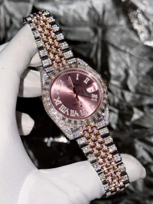 Rolex DateJust With Full Moissanite Diamond Pink Dial 41mm