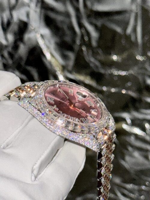 Rolex DateJust With Full Moissanite Diamond Pink Dial 41mm - Image 4