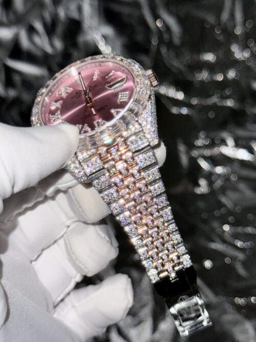 Rolex DateJust With Full Moissanite Diamond Pink Dial 41mm - Image 5