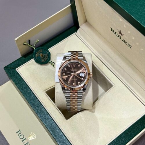 Rolex DateJust Dial Chocolate Replica Watch Custom Gold Wrapped GM Factory 41mm - Image 2