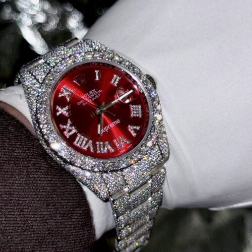 Rolex DateJust Supreme Custom Moissanite Diamonds Red Dial 41mm - Image 2