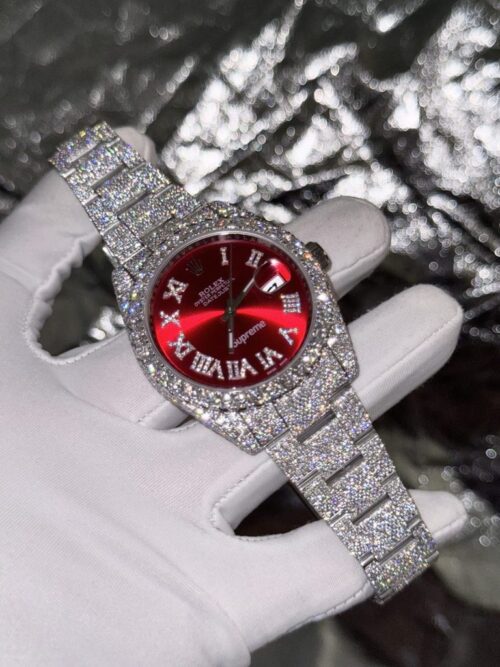 Rolex DateJust Supreme Custom Moissanite Diamonds Red Dial 41mm - Image 3