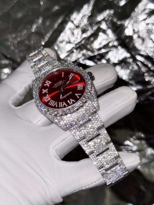 Rolex DateJust Supreme Custom Moissanite Diamonds Red Dial 41mm - Image 5