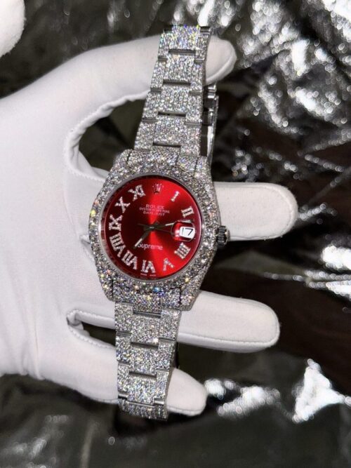 Rolex DateJust Supreme Custom Moissanite Diamonds Red Dial 41mm