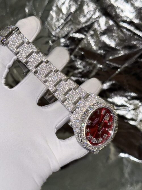 Rolex DateJust Supreme Custom Moissanite Diamonds Red Dial 41mm - Image 4