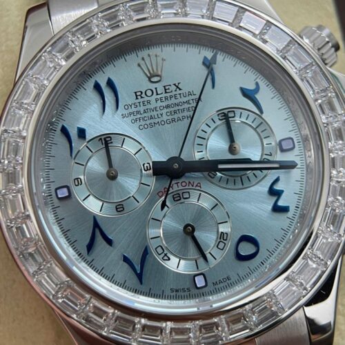 Rolex Daytona Replica Watch Custom 18K Solid White Gold Baguette Diamonds 40mm - Image 2