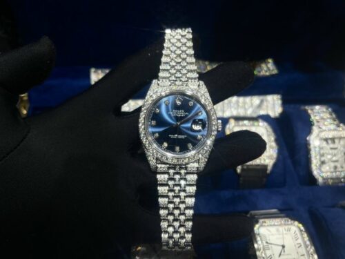 Rolex DateJust Dial Blue Custom Full Diamonds Moissanite 41mm