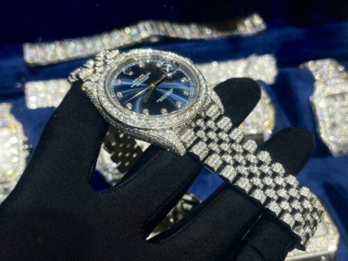 Rolex DateJust Dial Blue Custom Full Diamonds Moissanite 41mm - Image 4