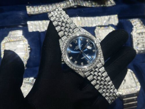 Rolex DateJust Dial Blue Custom Full Diamonds Moissanite 41mm - Image 2