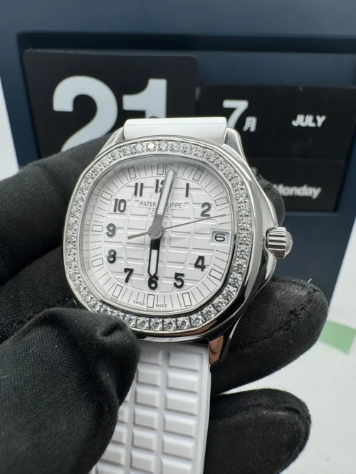 Aquanaut 5067A SS PPF 1:1 Best Edition White Textured Dial on White Rubber Strap RONDA Quartz - Image 2