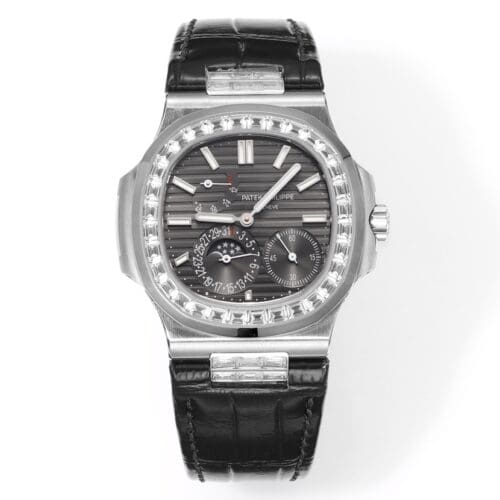 Nautilus 40mm 5724 Dia SS Grey/Stk PPF on Leather Strap A240 Super Clone Super Clone