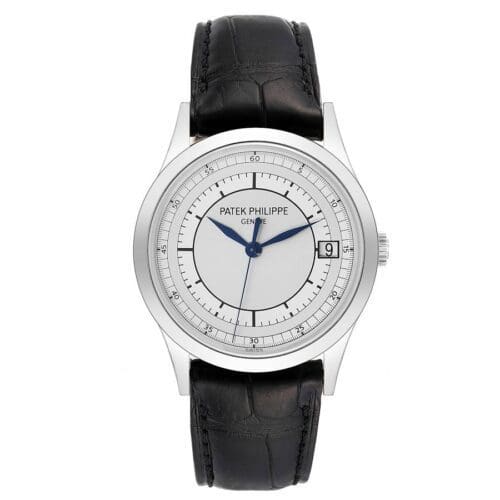 Calatrava 5296G SS ZF 1:1 Best Edition White Dial Blue Hands on Blue Leather Strap 324CS