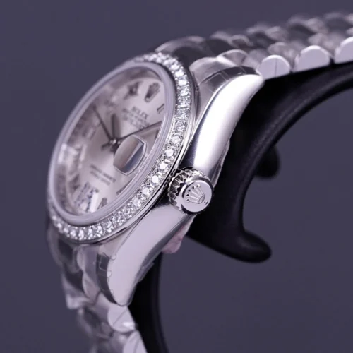 Datejust 26mm Platinum Diamond Ring Silver Roman Dial with Sapphire on 6 - Image 3