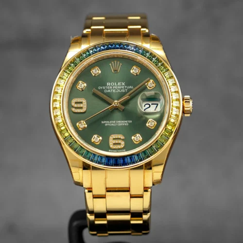 Datejust 39mm Pearlmaster Yellow Gold Olive Green Diamond Dial