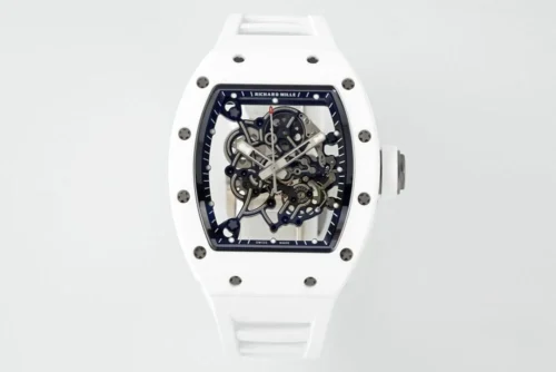 RM055 APSF White Cer/RU Skeleton Dial On White Rubber Strap 