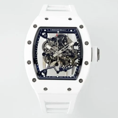 RM055 APSF White Cer/RU Skeleton Dial On White Rubber Strap