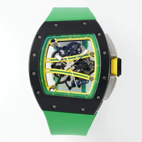 RM61-01 APSF Black Ceramic/RU Skeleton Dial on Green Rubber Strap