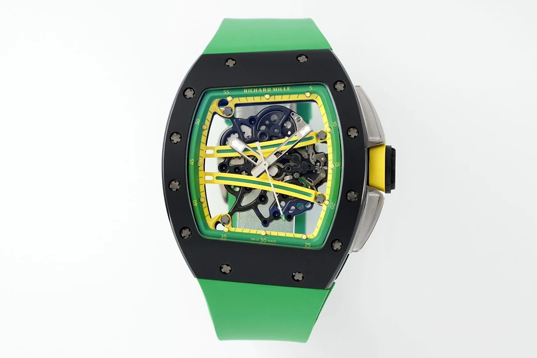 RM61-01 APSF Black Ceramic/RU Skeleton Dial on Green Rubber Strap