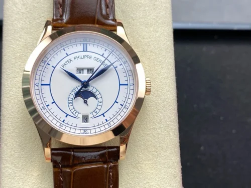 Patek Philippe Annual Calendar Rose Gold; Silvered Dial; Croc Band Super Clone - Image 2