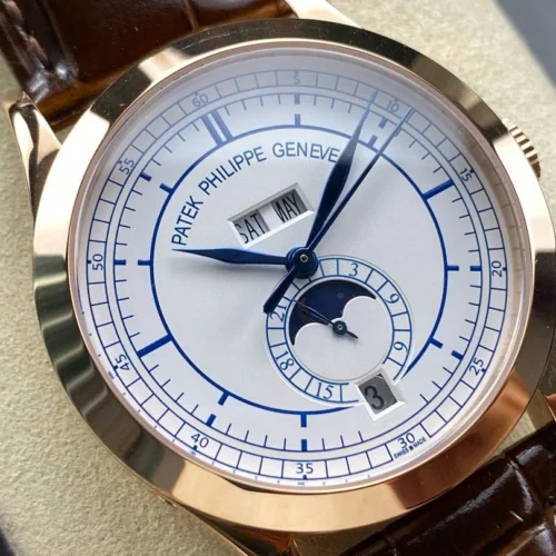 Patek Philippe Annual Calendar Rose Gold; Silvered Dial; Croc Band Super Clone