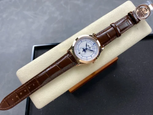 Patek Philippe Annual Calendar Rose Gold; Silvered Dial; Croc Band Super Clone - Image 3