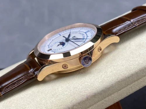 Patek Philippe Annual Calendar Rose Gold; Silvered Dial; Croc Band Super Clone - Image 6