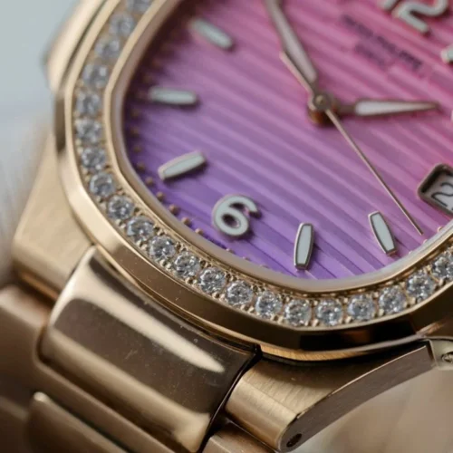 Patek Philippe Nautilus 7010R Imitation Watch Purple Pink Dial Metal Wire Bracelet GR Factory 32mm - Image 3