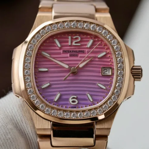 Patek Philippe Nautilus 7010R Imitation Watch Purple Pink Dial Metal Wire Bracelet GR Factory 32mm - Image 6