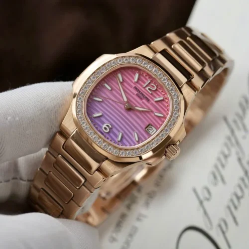 Patek Philippe Nautilus 7010R Imitation Watch Purple Pink Dial Metal Wire Bracelet GR Factory 32mm - Image 4