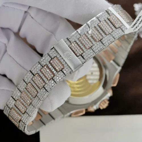 Patek Philippe Nautilus 5980 18K Gold Wrapped + Diamonds Moissanite Custom 40.5mm - Image 7