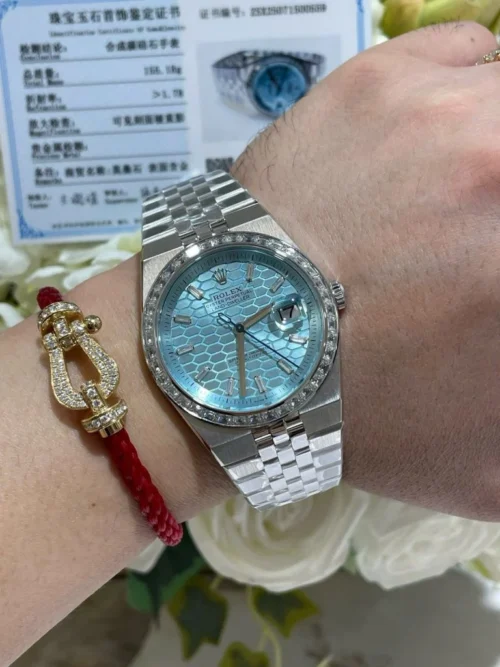 Rolex Land-Dweller 127286TBR 40mm Replica 18K Gold Wrapped & Moissanite Baguette Diamonds - Image 3