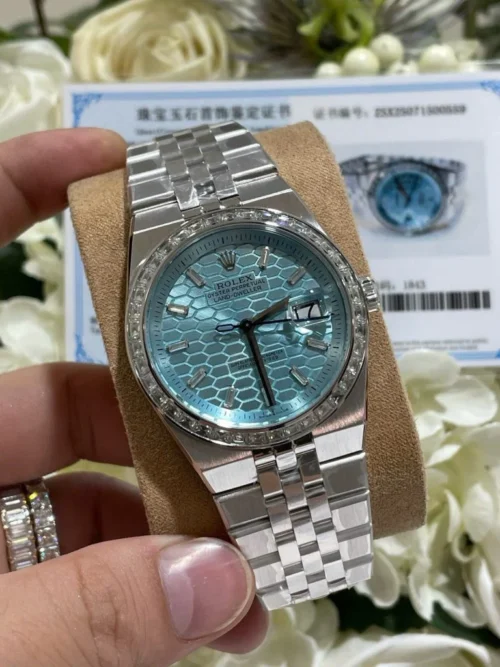 Rolex Land-Dweller 127286TBR 40mm Replica 18K Gold Wrapped & Moissanite Baguette Diamonds - Image 4